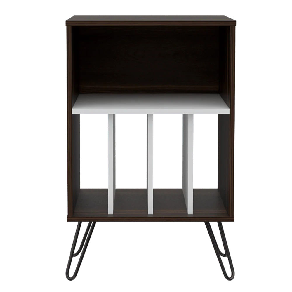 MUEBLE AUXILIAR LARA, CAOBA Y BLANCO, CON PATAS EN ACERO Y ESPACIO PARA OBJETOS DECORATIVOS - Image 5