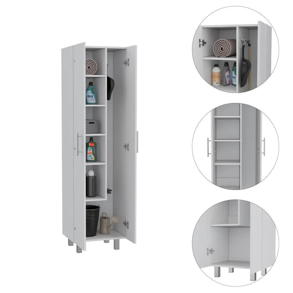 MUEBLE DE ASEO ROMANA, BLANCO PERLA, CON CINCO ENTREPAÑOS ORGANIZADORES ZF - Image 4