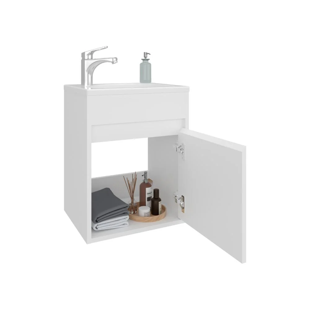 MUEBLE PARA LAVAMANOS FURMAN, BLANCO DUQUEZA, INCLUYE LAVAMANOS PLASTIGLAS FLORESTA 40 ZF