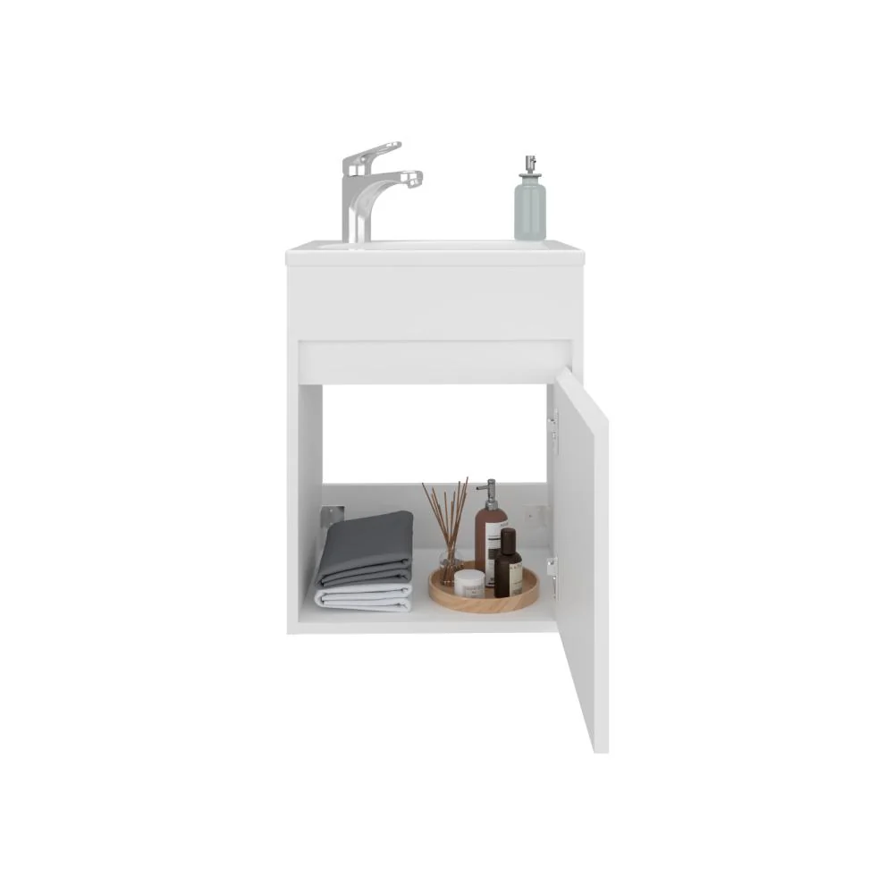 MUEBLE PARA LAVAMANOS FURMAN, BLANCO DUQUEZA, INCLUYE LAVAMANOS PLASTIGLAS FLORESTA 40 ZF - Image 2