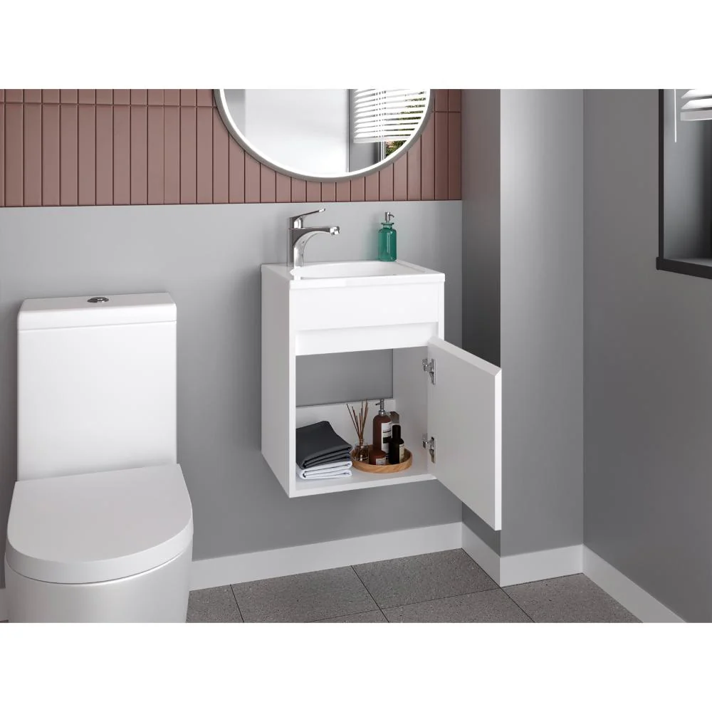 MUEBLE PARA LAVAMANOS FURMAN, BLANCO DUQUEZA, INCLUYE LAVAMANOS PLASTIGLAS FLORESTA 40 ZF - Image 4