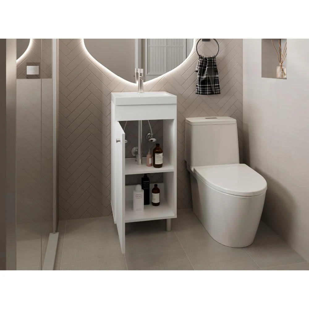 Mueble para Lavamanos Rivera, Blanco, con patas en acero y con gran espació para colocar objetos ZF - Image 4