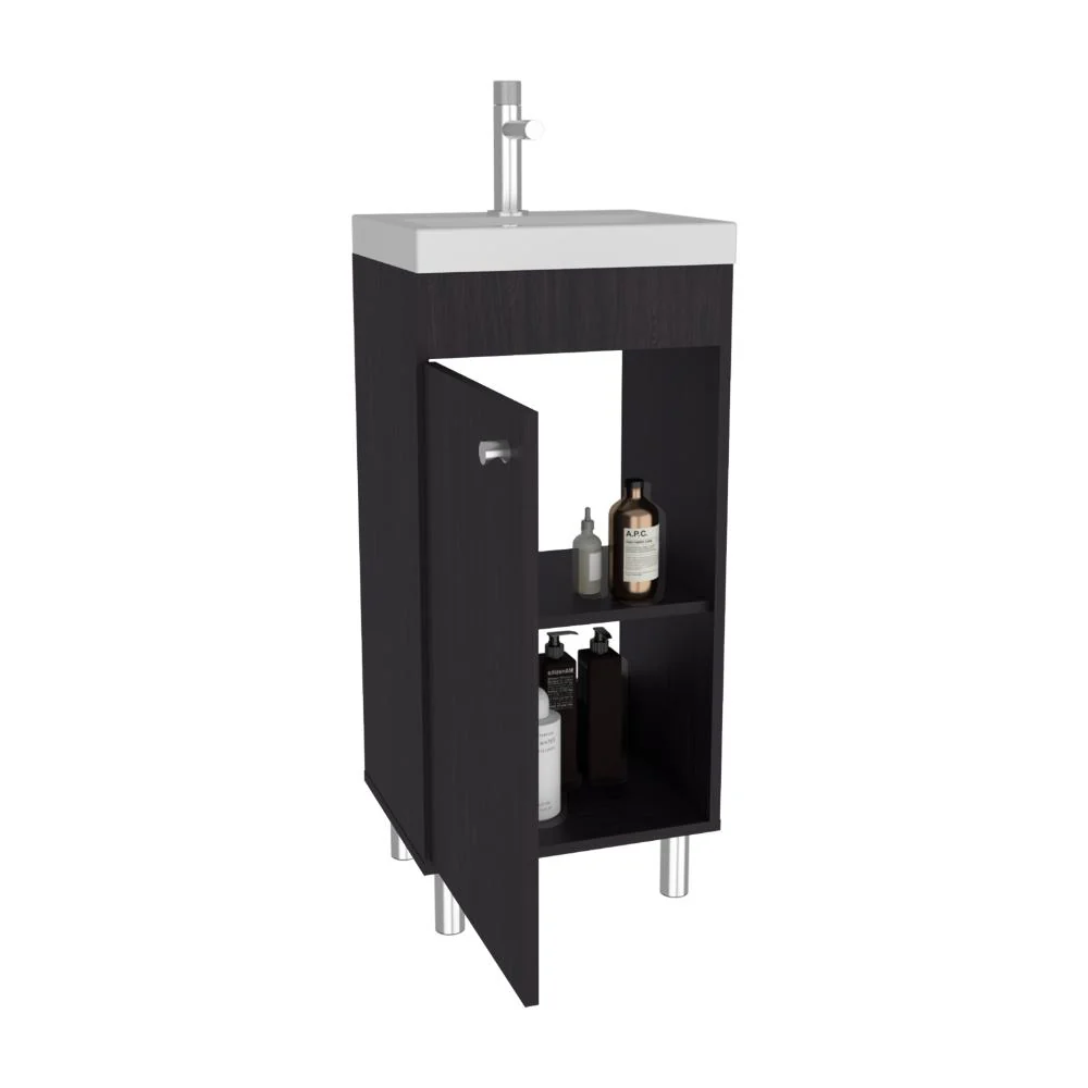 Mueble para Lavamanos Rivera, Wengue, con patas en acero y con gran espació para colocar objetos ZF