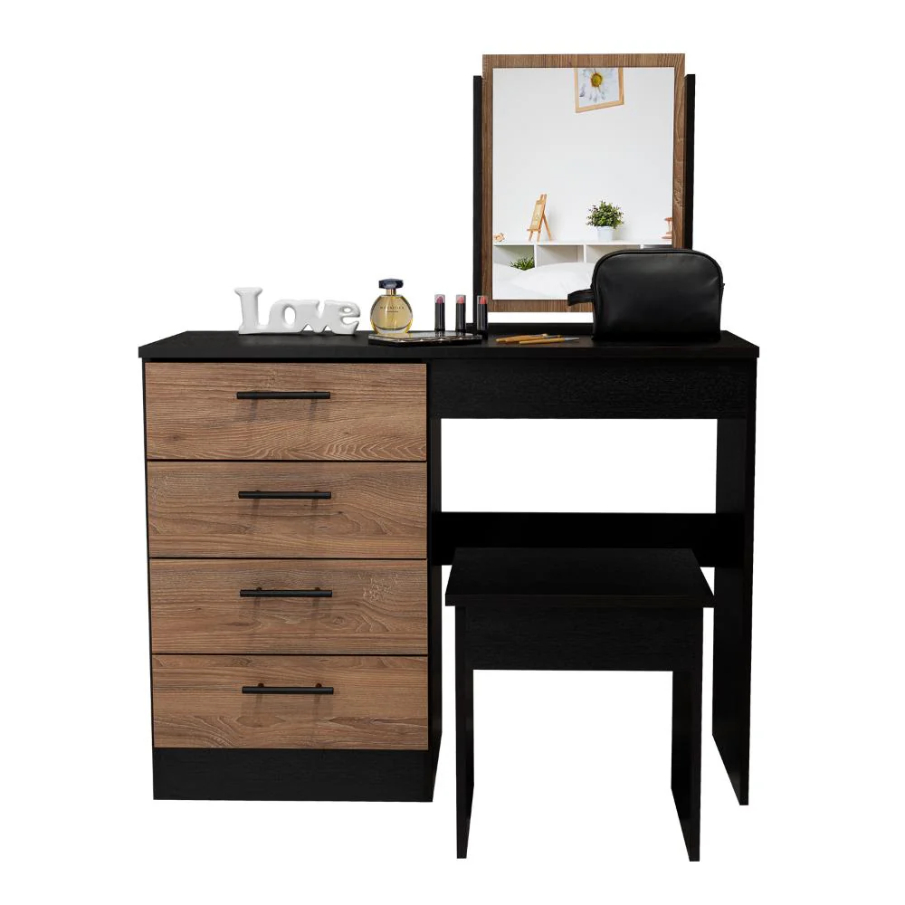 MUEBLE TOCADOR WESLEY, WENGUE Y MIEL, CON CUATRO CAJONES PARA UBICAR MAQUILLAJE - Image 3