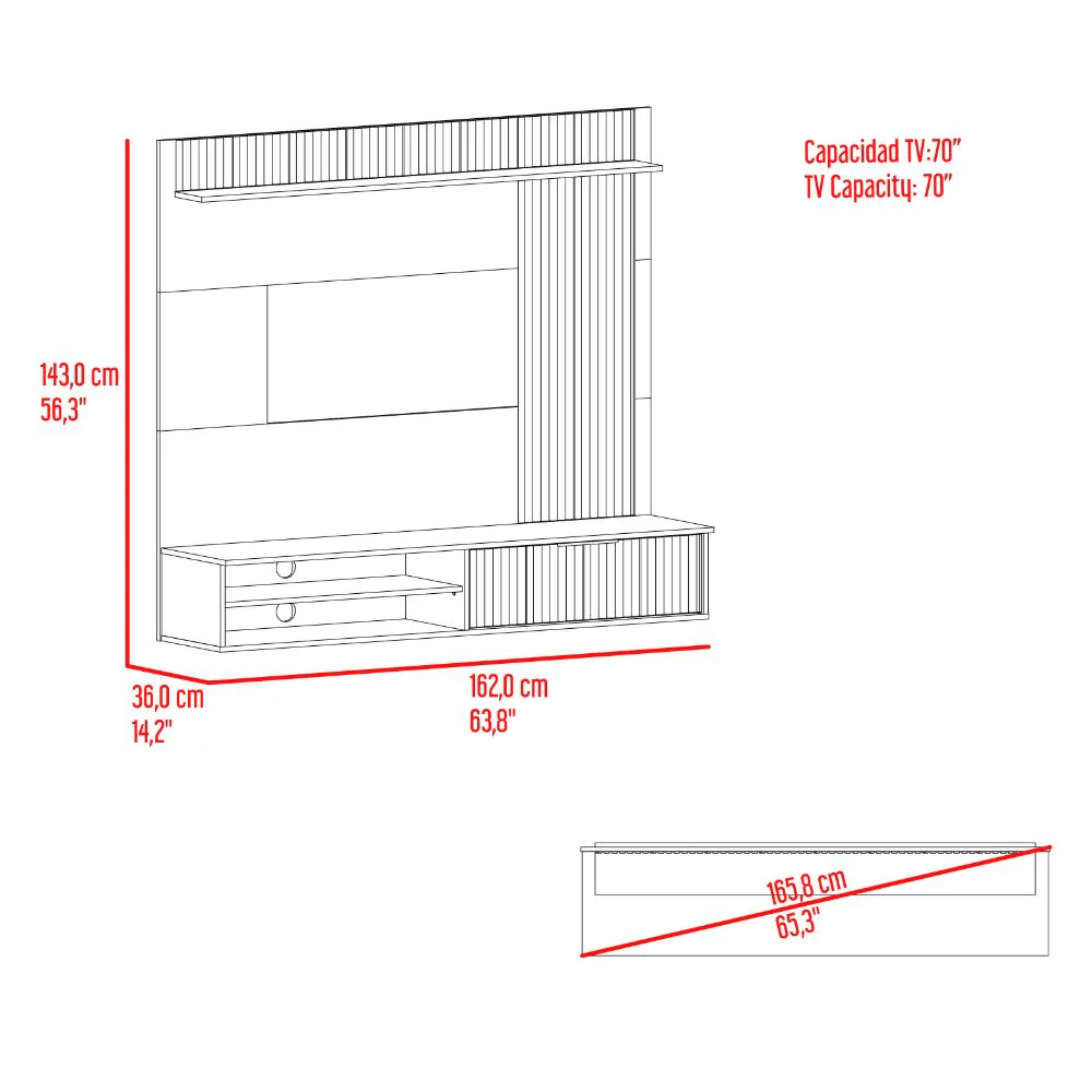 PANEL DE TV DOVER, PLATA OSCURO Y BARDOLINO, CON ESPACIO PARA TV DESDE 55 A 70" - Image 10