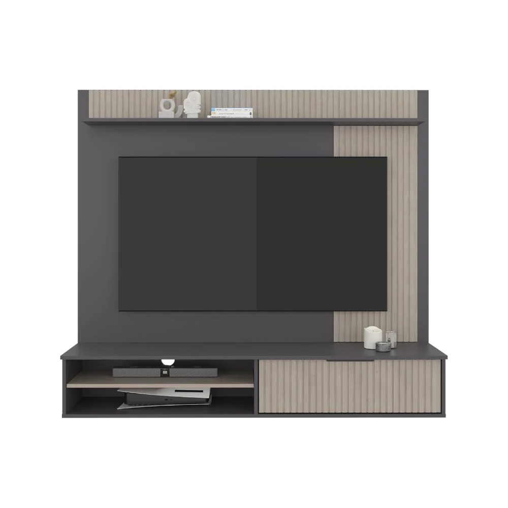 PANEL DE TV DOVER, PLATA OSCURO Y BARDOLINO, CON ESPACIO PARA TV DESDE 55 A 70" - Image 2