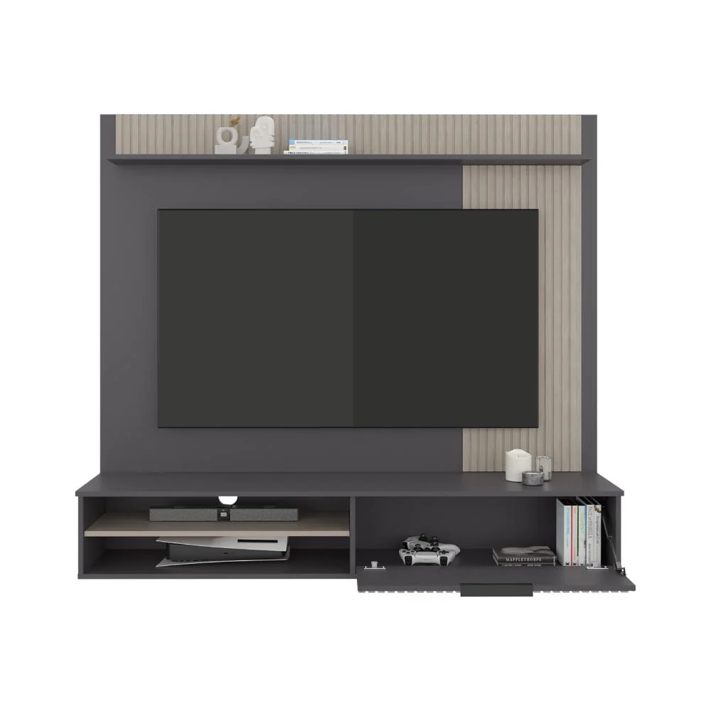 PANEL DE TV DOVER, PLATA OSCURO Y BARDOLINO, CON ESPACIO PARA TV DESDE 55 A 70" - Image 3