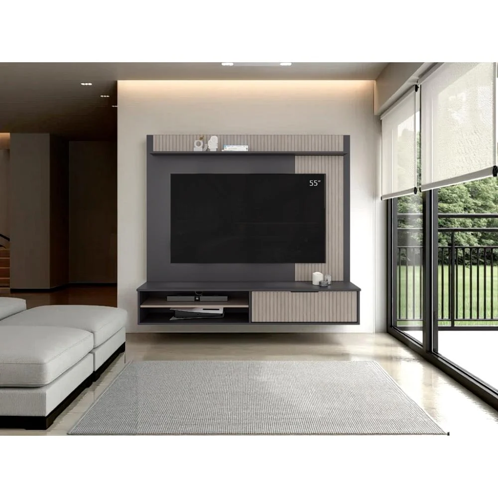 PANEL DE TV DOVER, PLATA OSCURO Y BARDOLINO, CON ESPACIO PARA TV DESDE 55 A 70" - Image 4