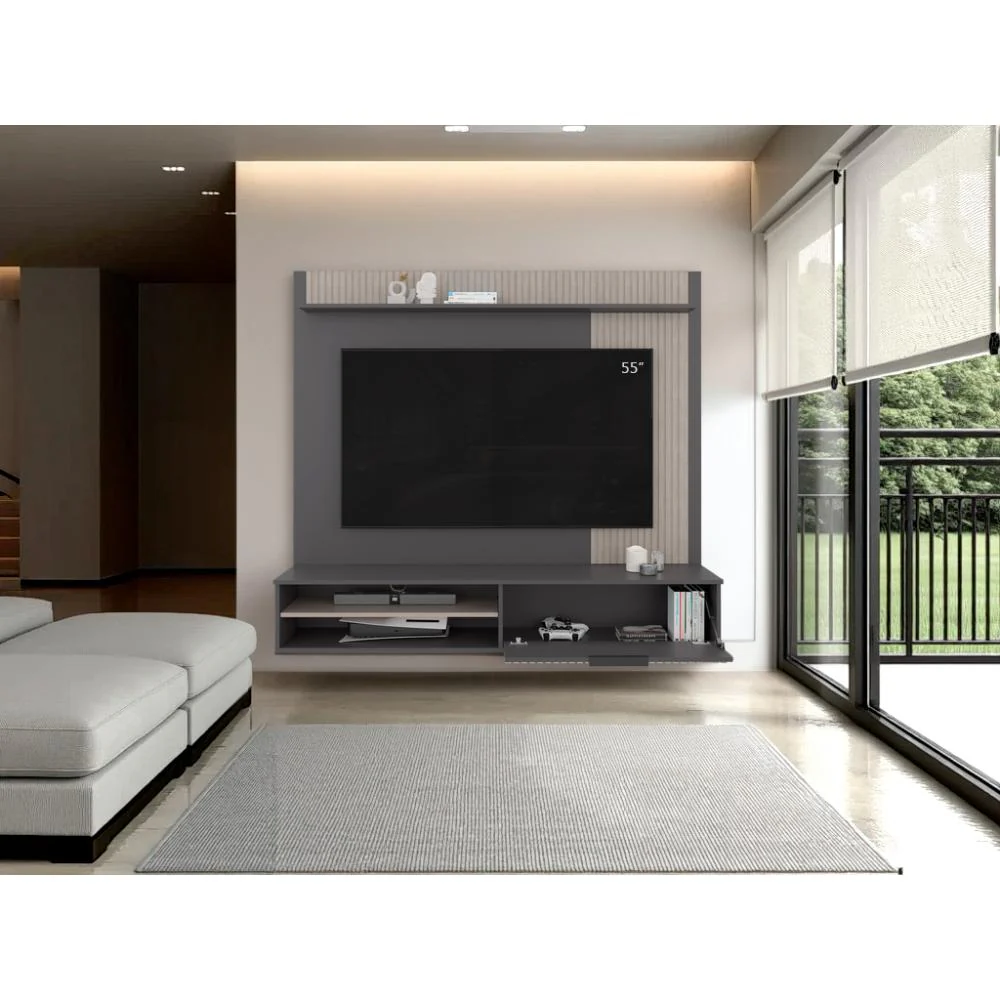 PANEL DE TV DOVER, PLATA OSCURO Y BARDOLINO, CON ESPACIO PARA TV DESDE 55 A 70" - Image 5