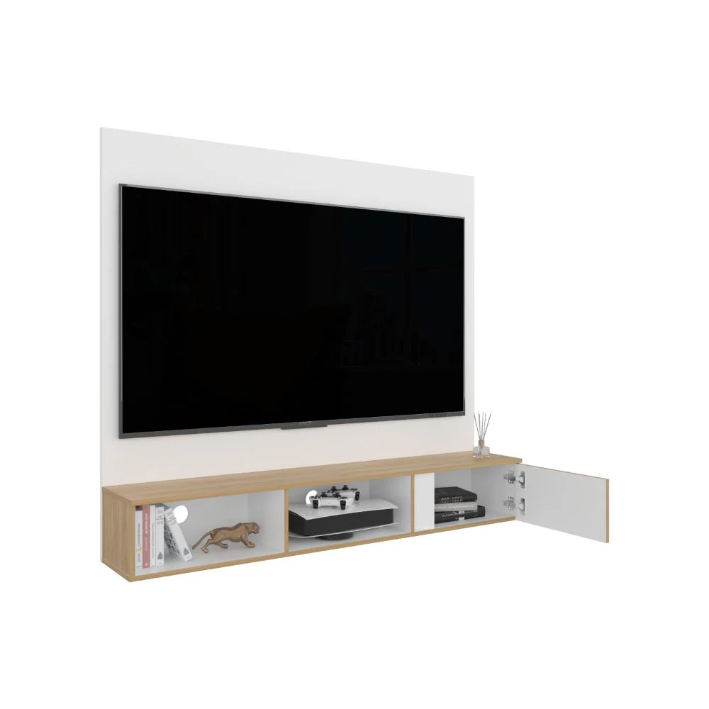 PANEL PARA TV LIGHT, BLANCO DUQUEZA Y FRESNO EUROPEO, CON ESPACIO PATA TELEVISOR DE 65"