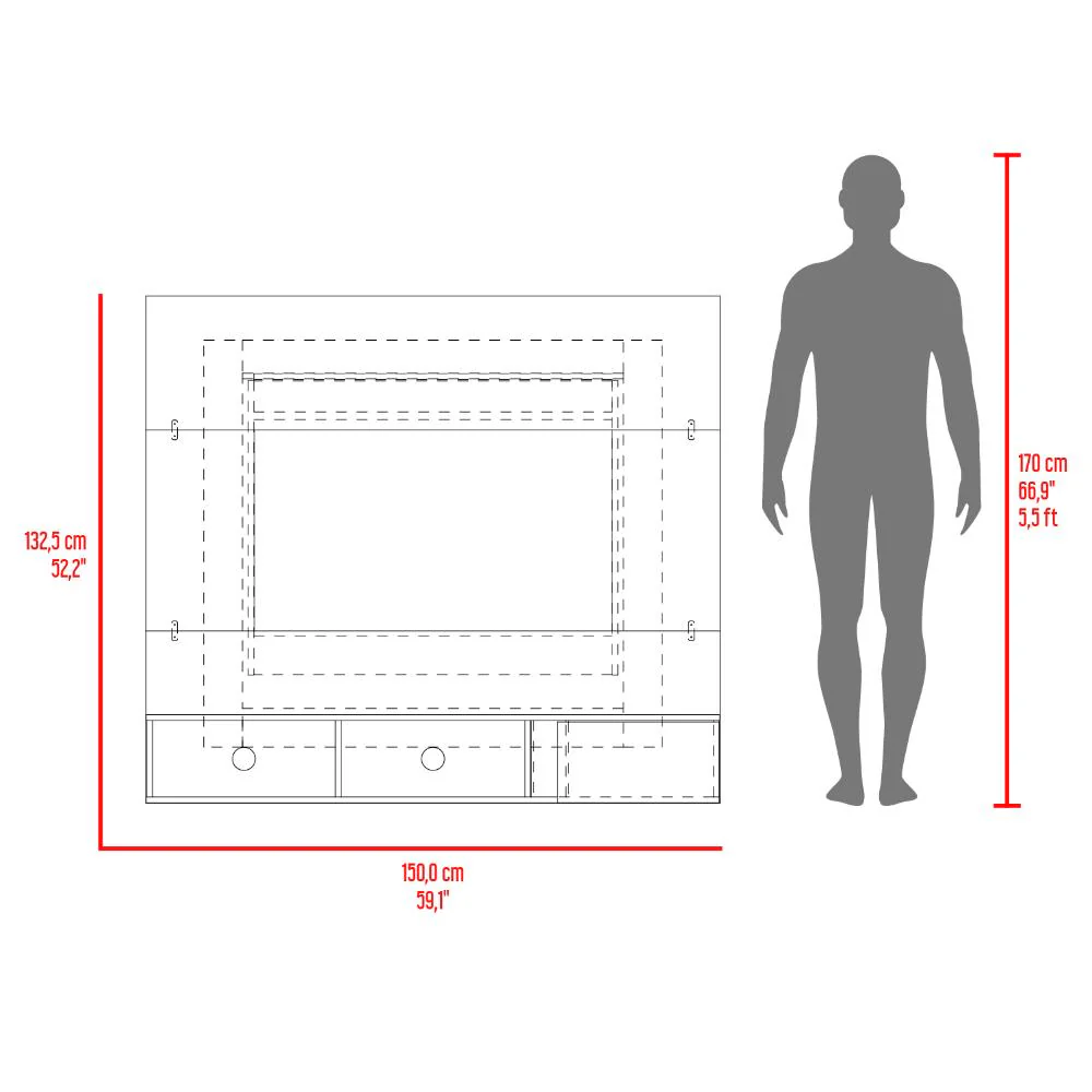 PANEL PARA TV LIGHT, BLANCO DUQUEZA Y FRESNO EUROPEO, CON ESPACIO PATA TELEVISOR DE 65" - Image 7