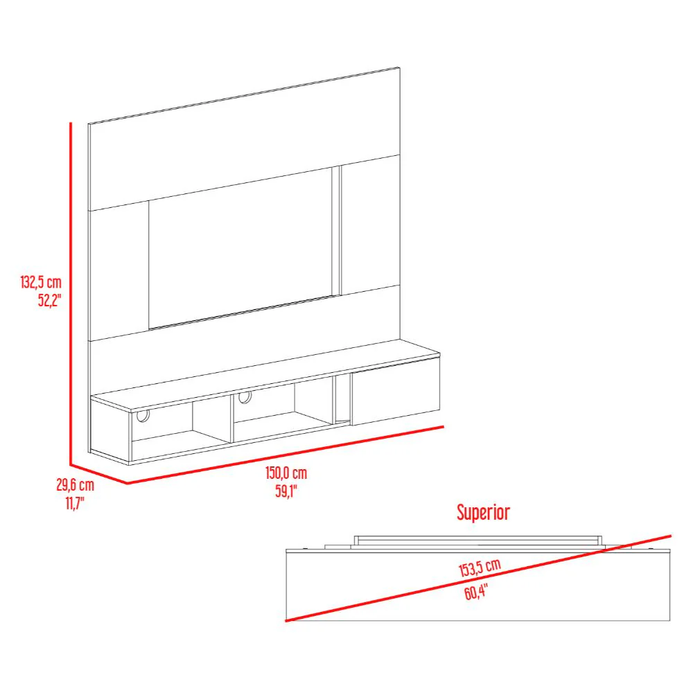 PANEL PARA TV LIGHT, BLANCO DUQUEZA Y FRESNO EUROPEO, CON ESPACIO PATA TELEVISOR DE 65" - Image 8