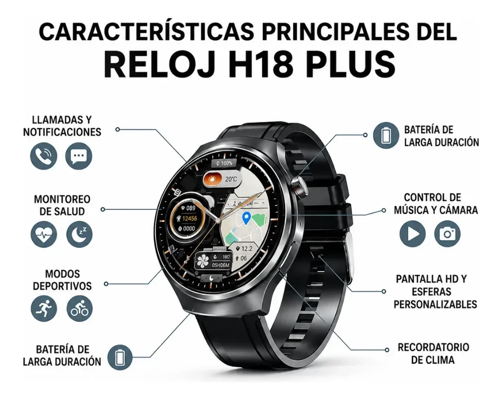 RELOJ INTELIGENTE SMARTWATCH PREMIUM DOBLE PULSO CUERO H18 - Image 3