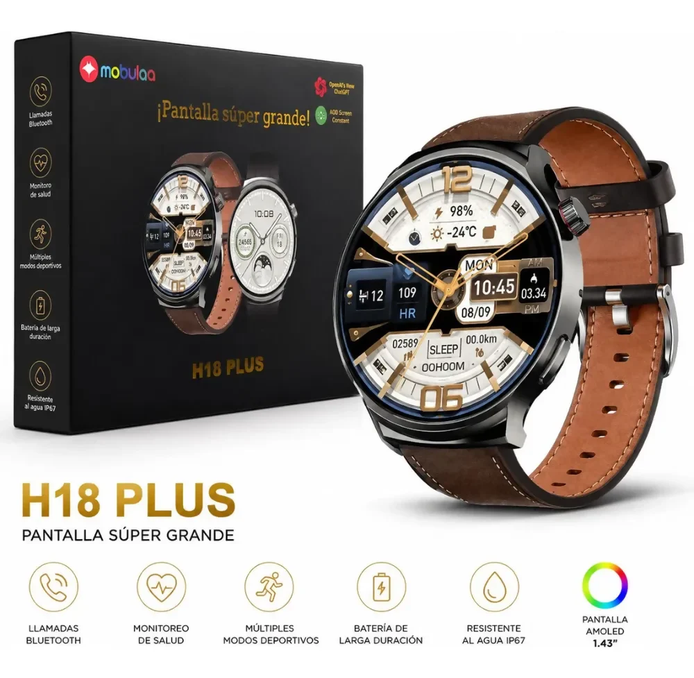 RELOJ INTELIGENTE SMARTWATCH PREMIUM DOBLE PULSO CUERO H18 - Image 4