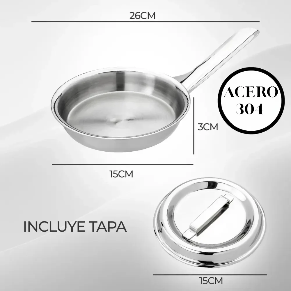SARTÉN HUEVOS 15CM ACERO QUIRÚRGICO 18/10 CON TAPA PREMIUM - Image 6