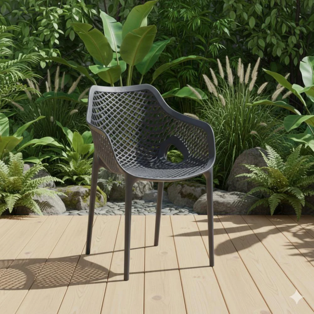Silla con Brazos Miame, Gris Oscuro, con espaldar y diseño moderno