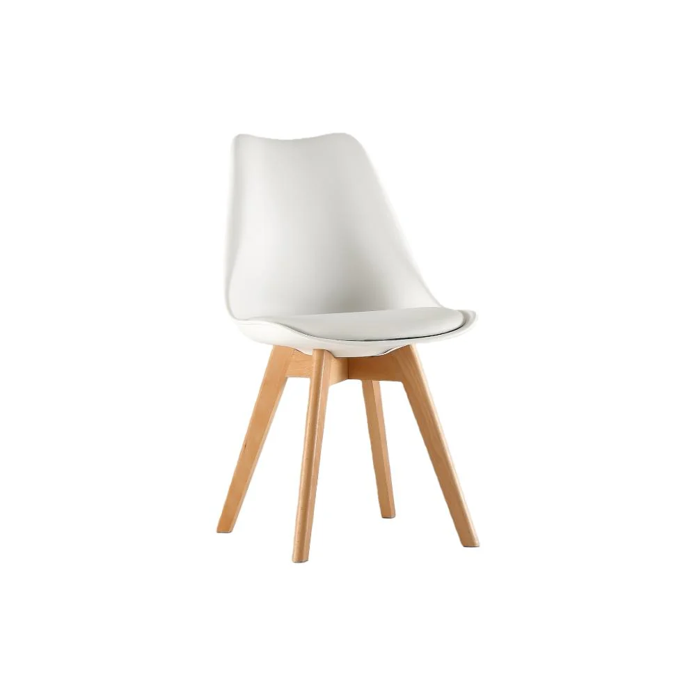Silla Fyn, Blanco, Diseño Minimalista Con Espaldar, Cojín y Patas De Madera - Image 6