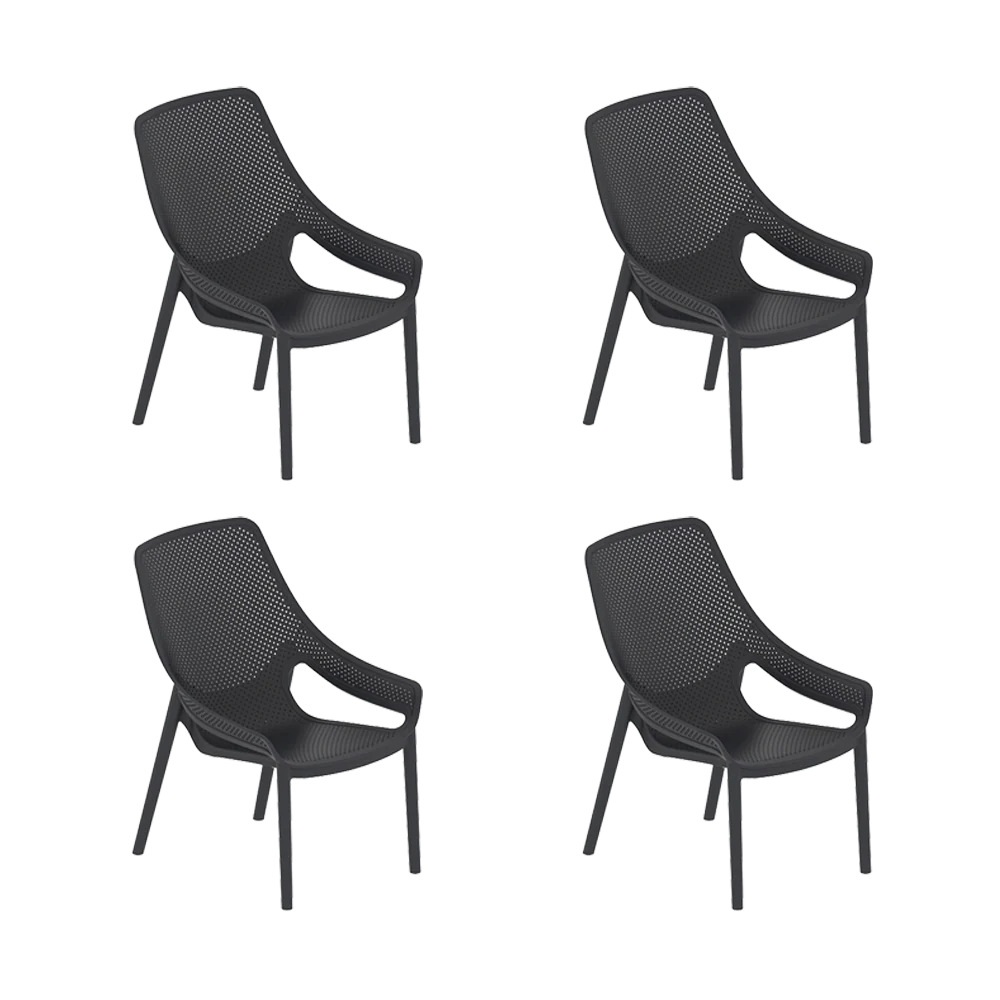Silla Launge Ibiza, Negro, con espaldar y reposa brazos X4