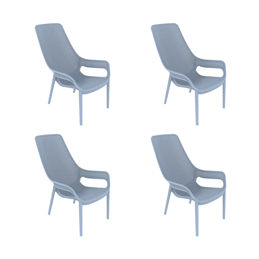 Silla Launge Mayorca, Azul Claro, con espaldar y reposa brazos X4