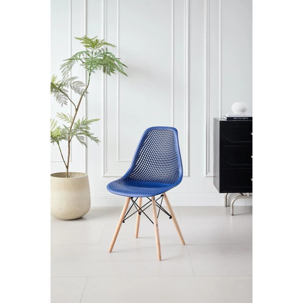 SILLA MARCUS, COLOR AZUL, CON ESPALDAR Y PATAS EN MADERA