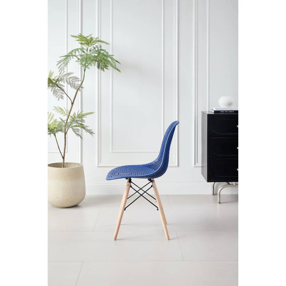 SILLA MARCUS, COLOR AZUL, CON ESPALDAR Y PATAS EN MADERA - Image 3