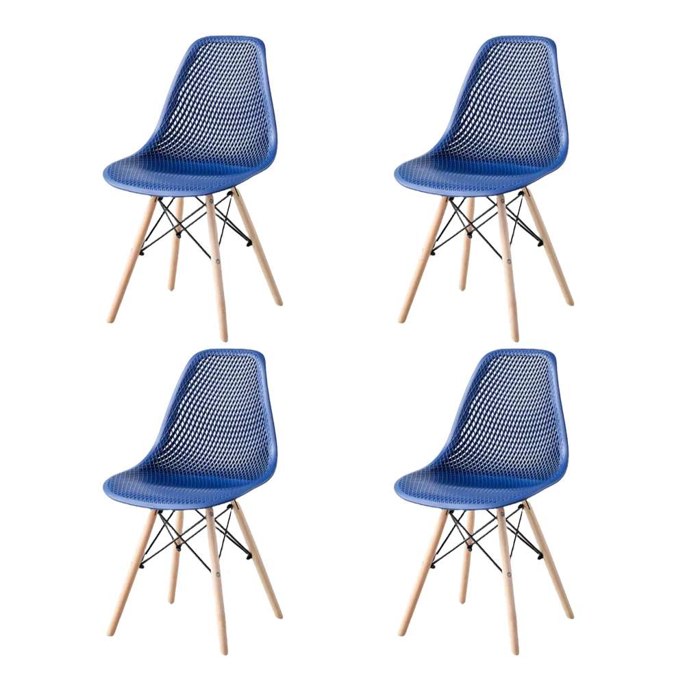 SILLA MARCUS, COLOR AZUL, CON ESPALDAR Y PATAS EN MADERA X4