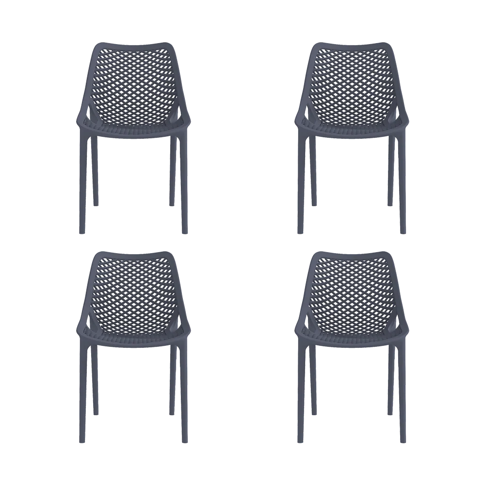 Silla Miame, Gris Oscuro, con espaldar y reposa brazos X4