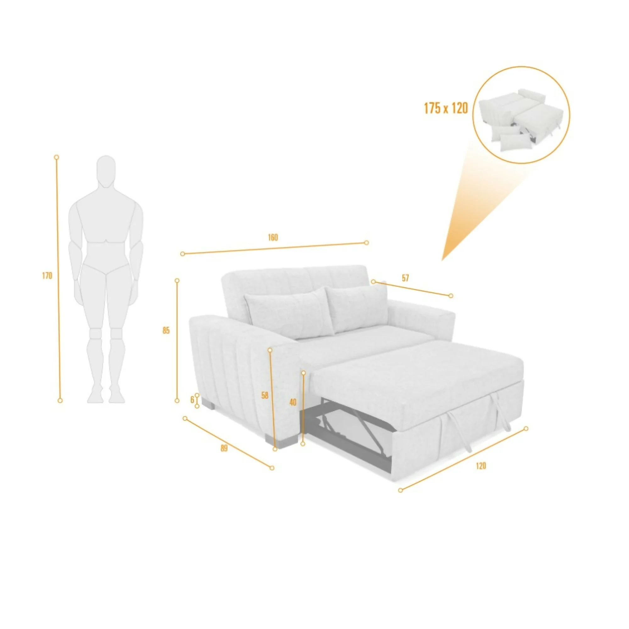 SOFA CAMA 2 PUESTOS HANNOVER 160X89X85 TELA PLOMO - Image 8