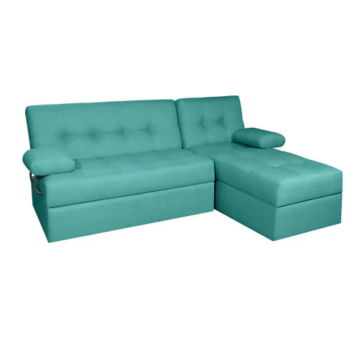 SOFA CAMA ANGELA EN L CON BRAZOS ANTIFLUIDOS TURQUESA