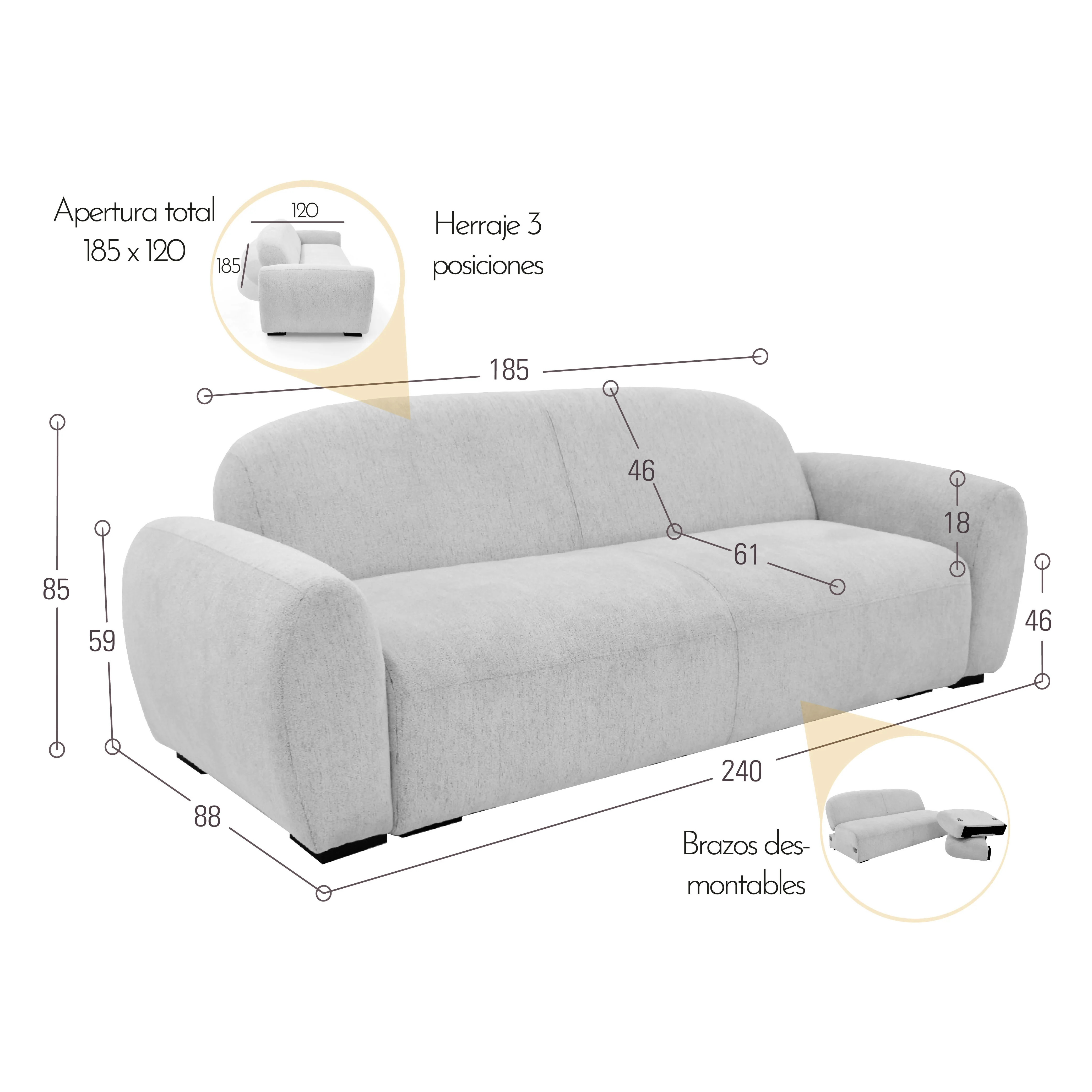 SOFA CAMA AUREN 240X88X85 CON BRAZOS REMOVIBLES TELA MIX - Image 9
