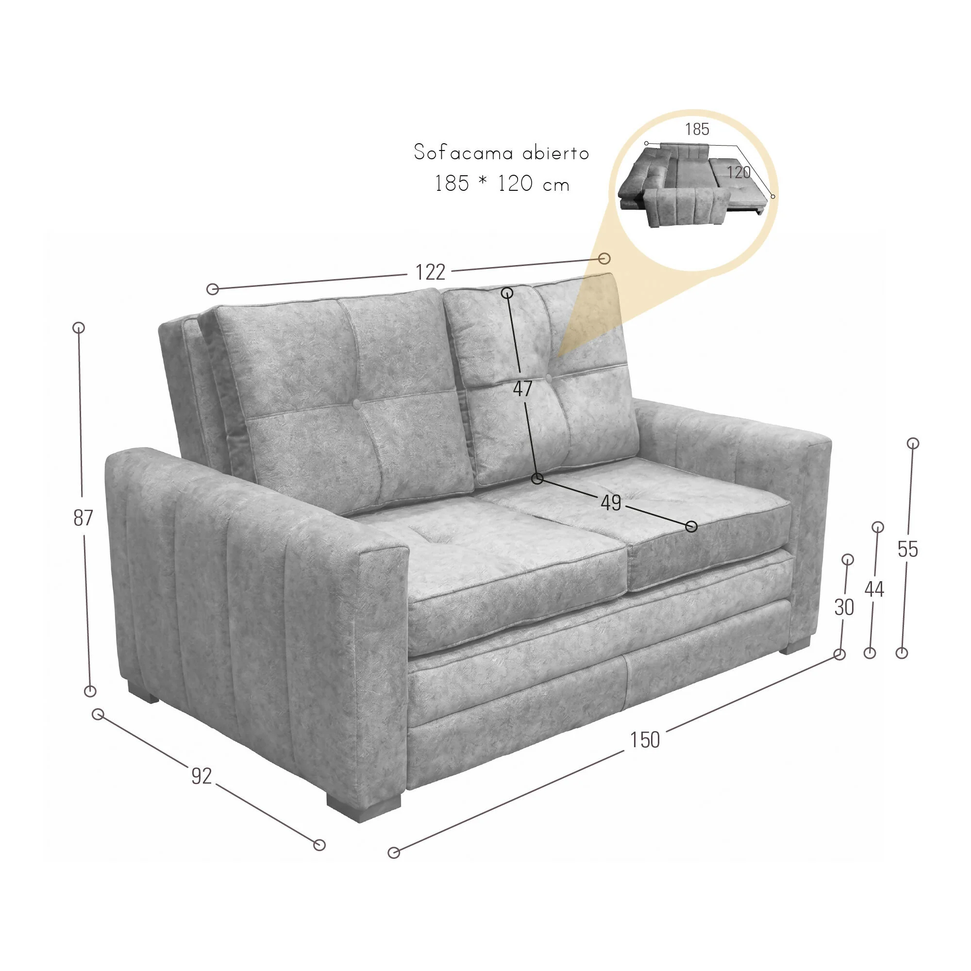 SOFA CAMA DOHA 150X92X87 CM RECLINABLE TELA PLATA - Image 9
