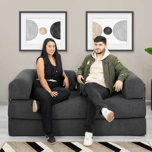 SOFÁ CAMA MIAMI ENROLLADO Y COMPRIMIDO COLOR GRIS OSCURO