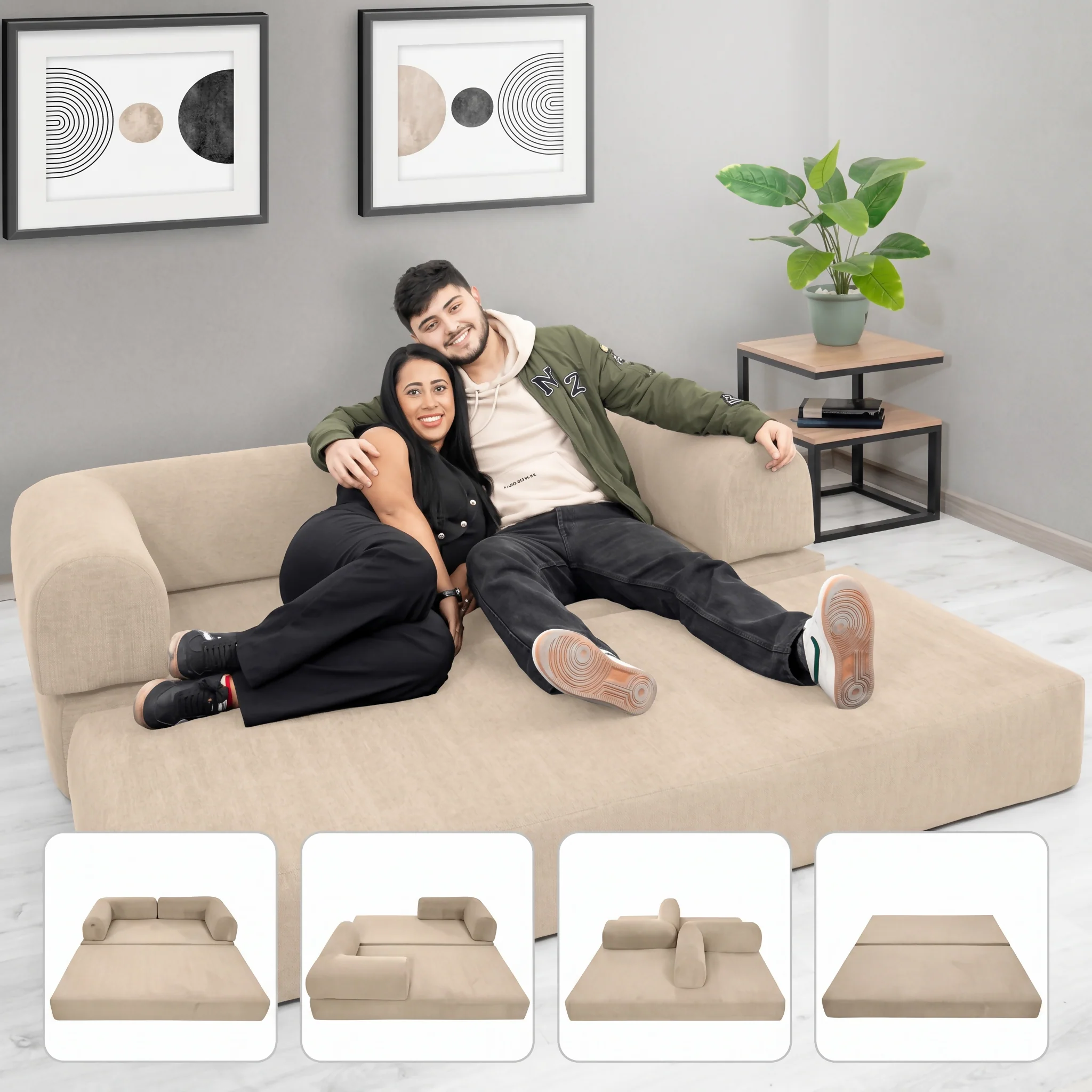 SOFÁ CAMA MIAMI ENROLLADO Y COMPRIMIDO COLOR BEIGE - Image 2