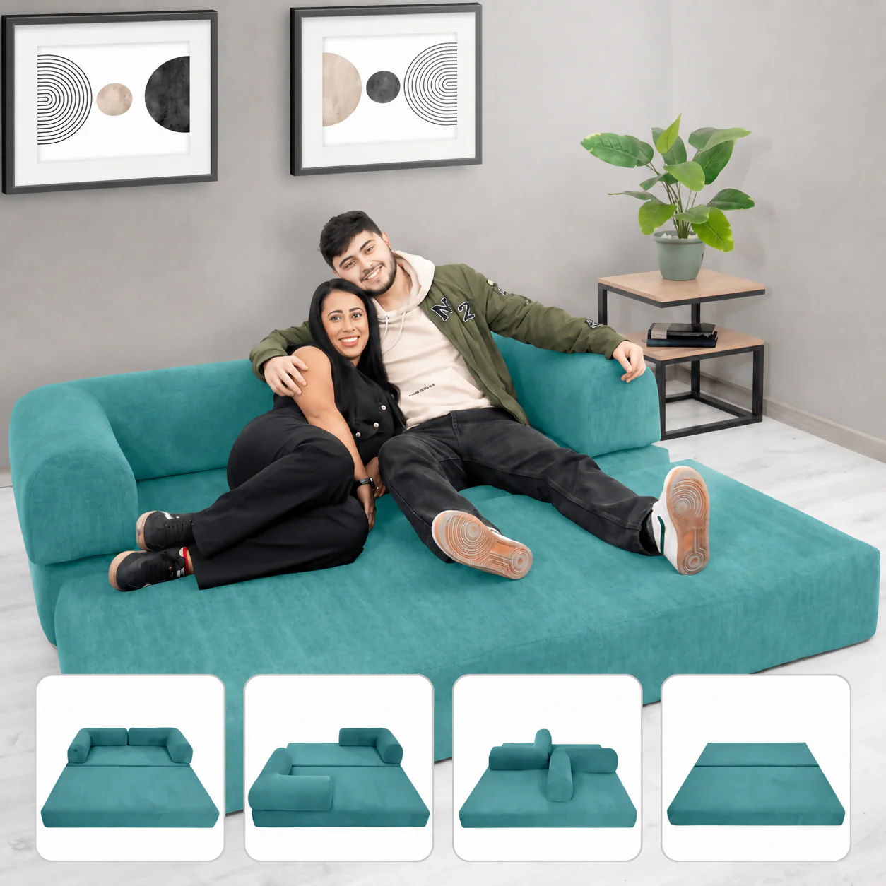 SOFÁ CAMA MIAMI ENROLLADO Y COMPRIMIDO COLOR TURQUESA - Image 2