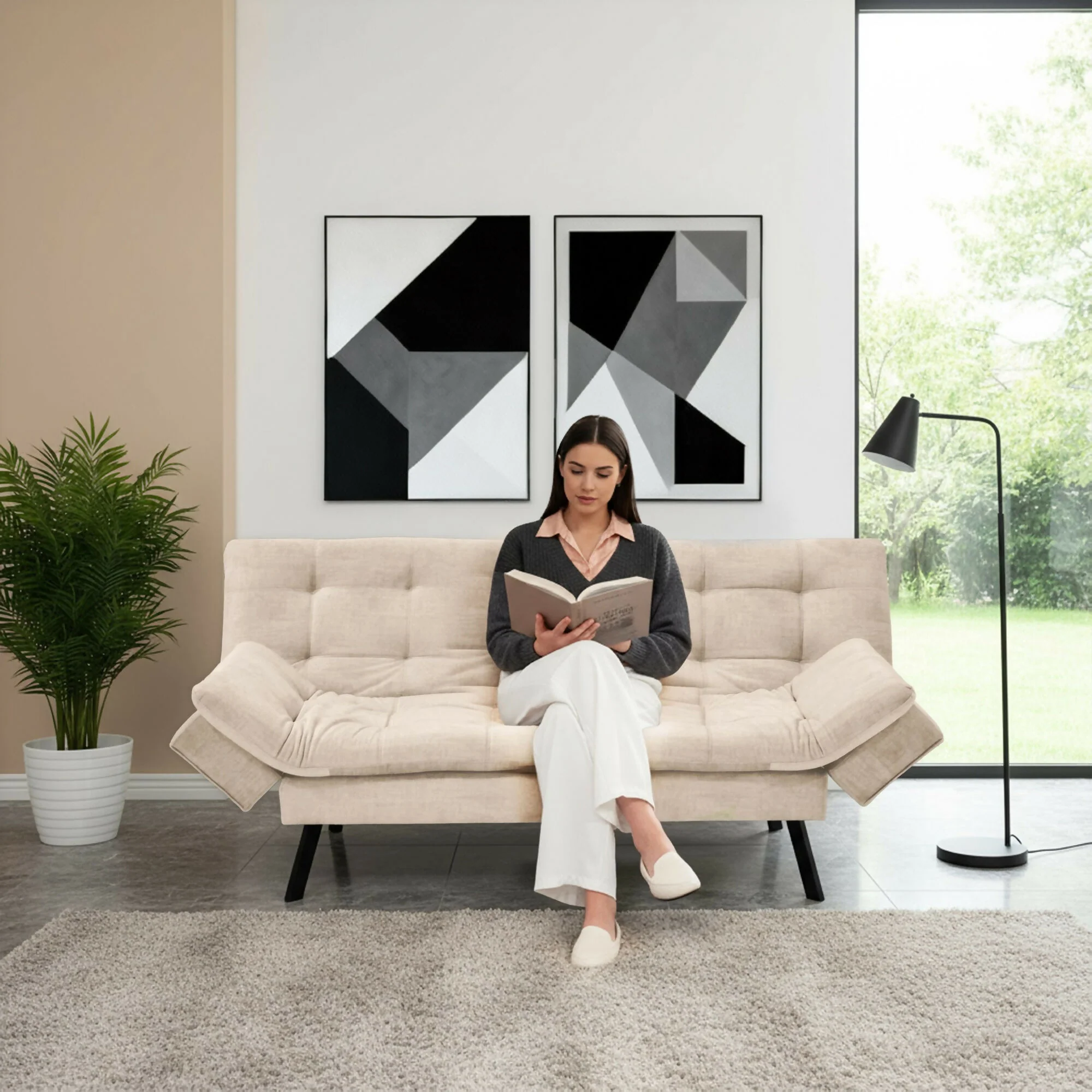 SOFA CAMA MILAN 176X90X78 RECLINABLE 3 POSICIONES TELA BEIGE - Image 7