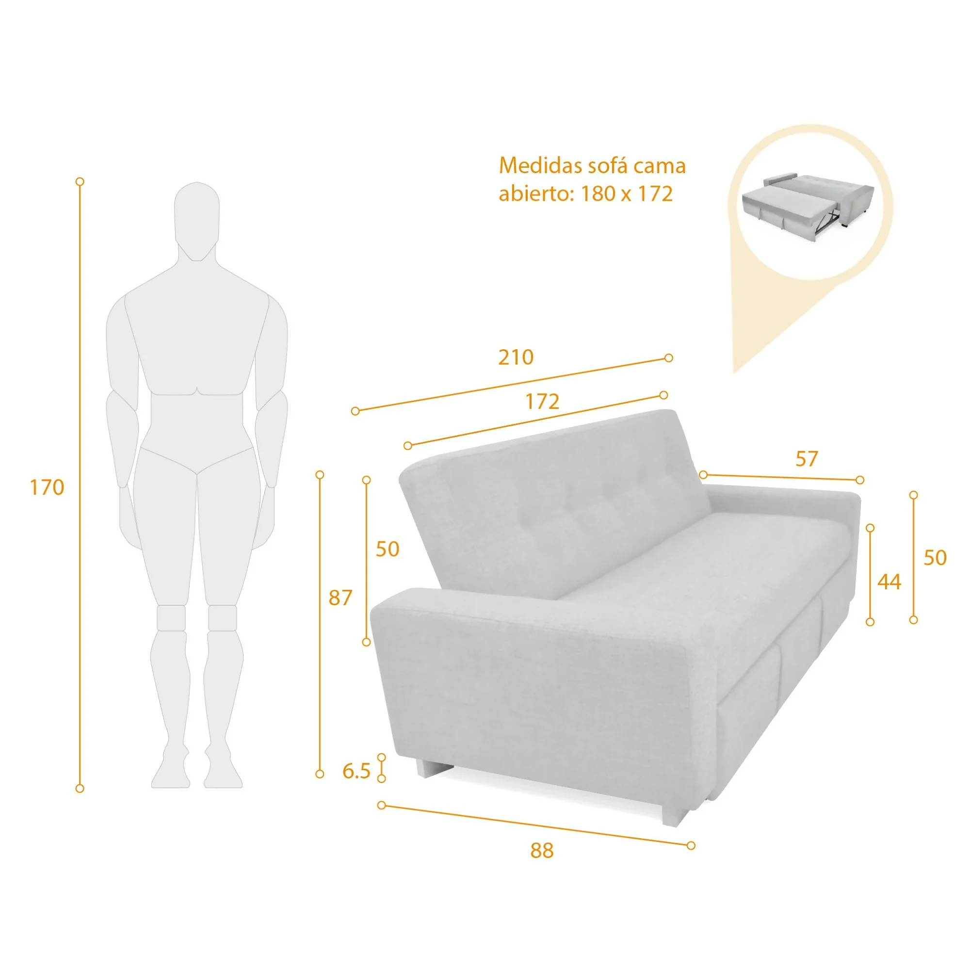 SOFA CAMA RECLINABLE HAMBURGO 210X88X87 TELA PLATA - Image 8