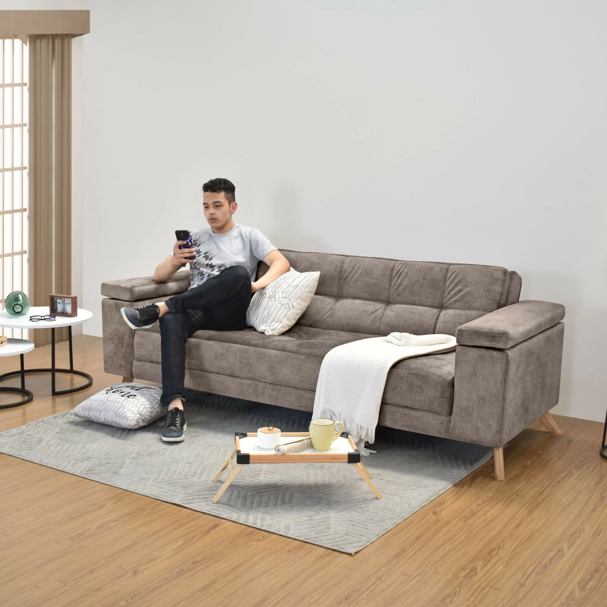SOFA CAMA RECLINABLE MORETTO 230X86X82 TELA TAUPE - Image 6