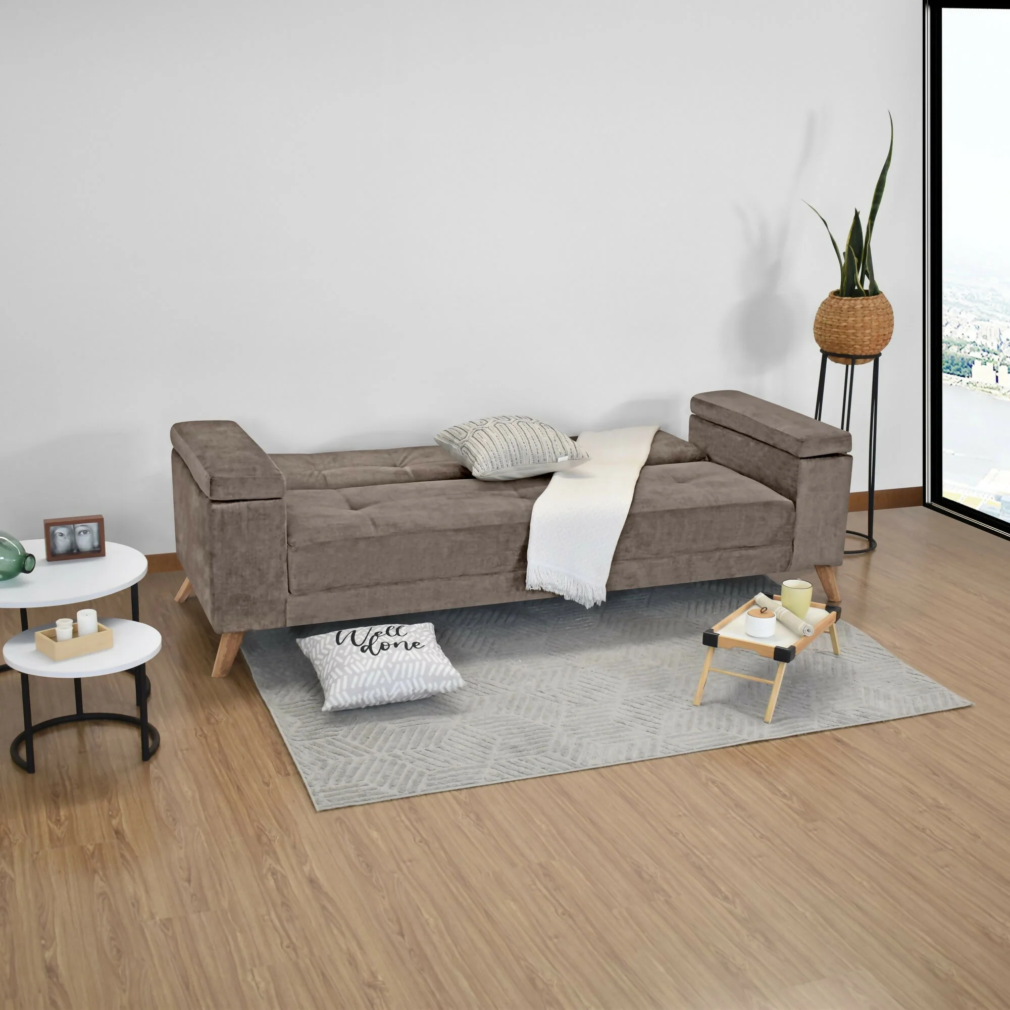 SOFA CAMA RECLINABLE MORETTO 230X86X82 TELA TAUPE - Image 7