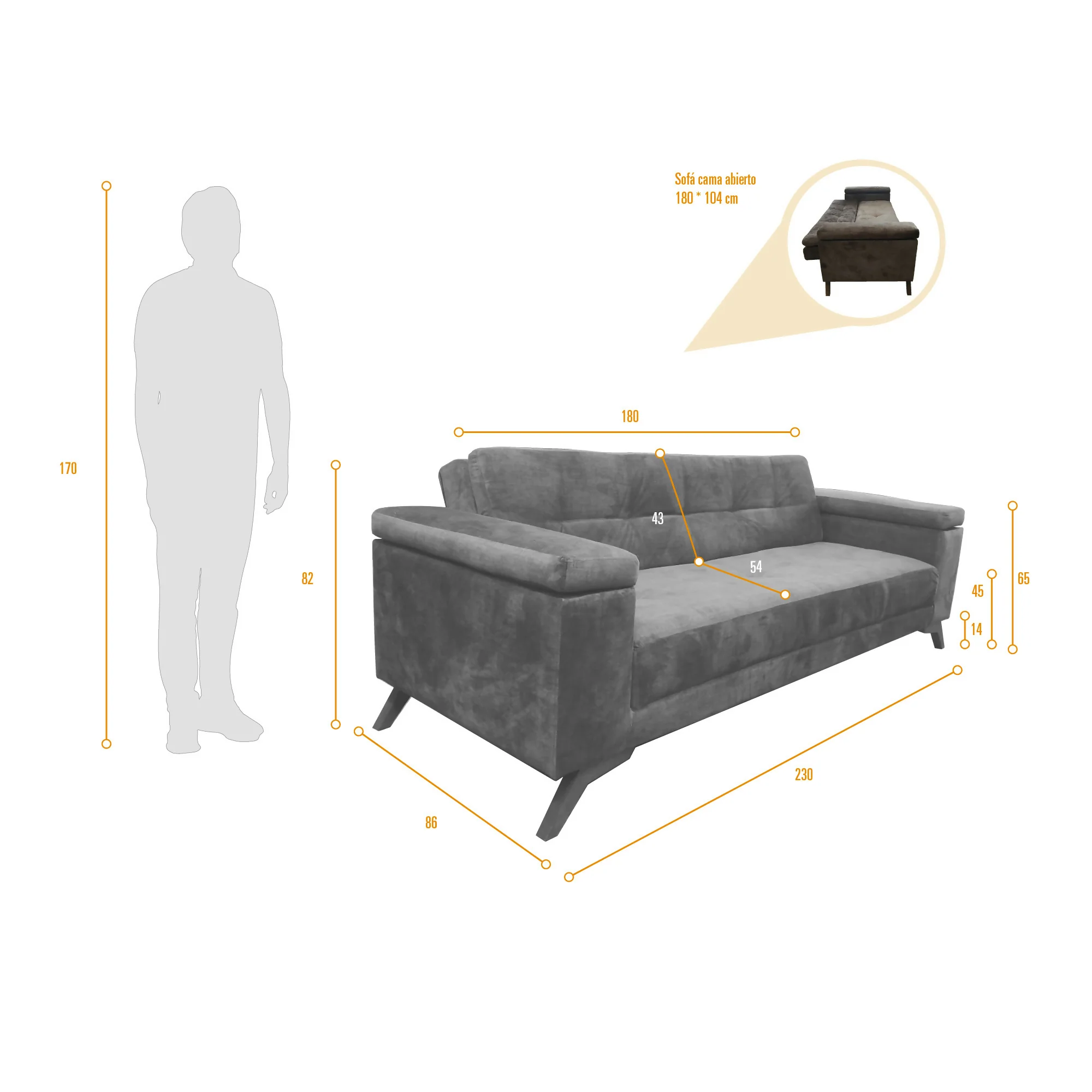 SOFA CAMA RECLINABLE MORETTO 230X86X82 TELA TAUPE - Image 8