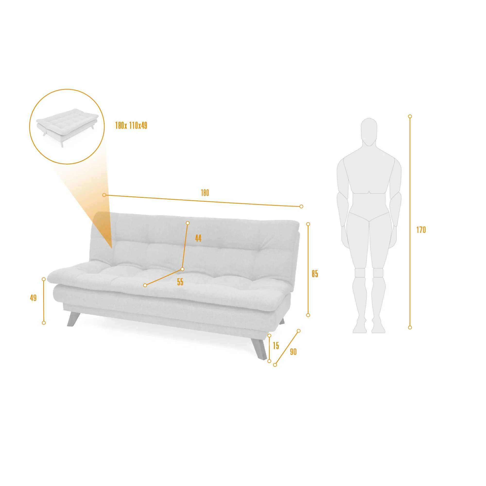 SOFA CAMA RECLINABLE MUNICH 180X90X85 TELA PLATA - Image 8