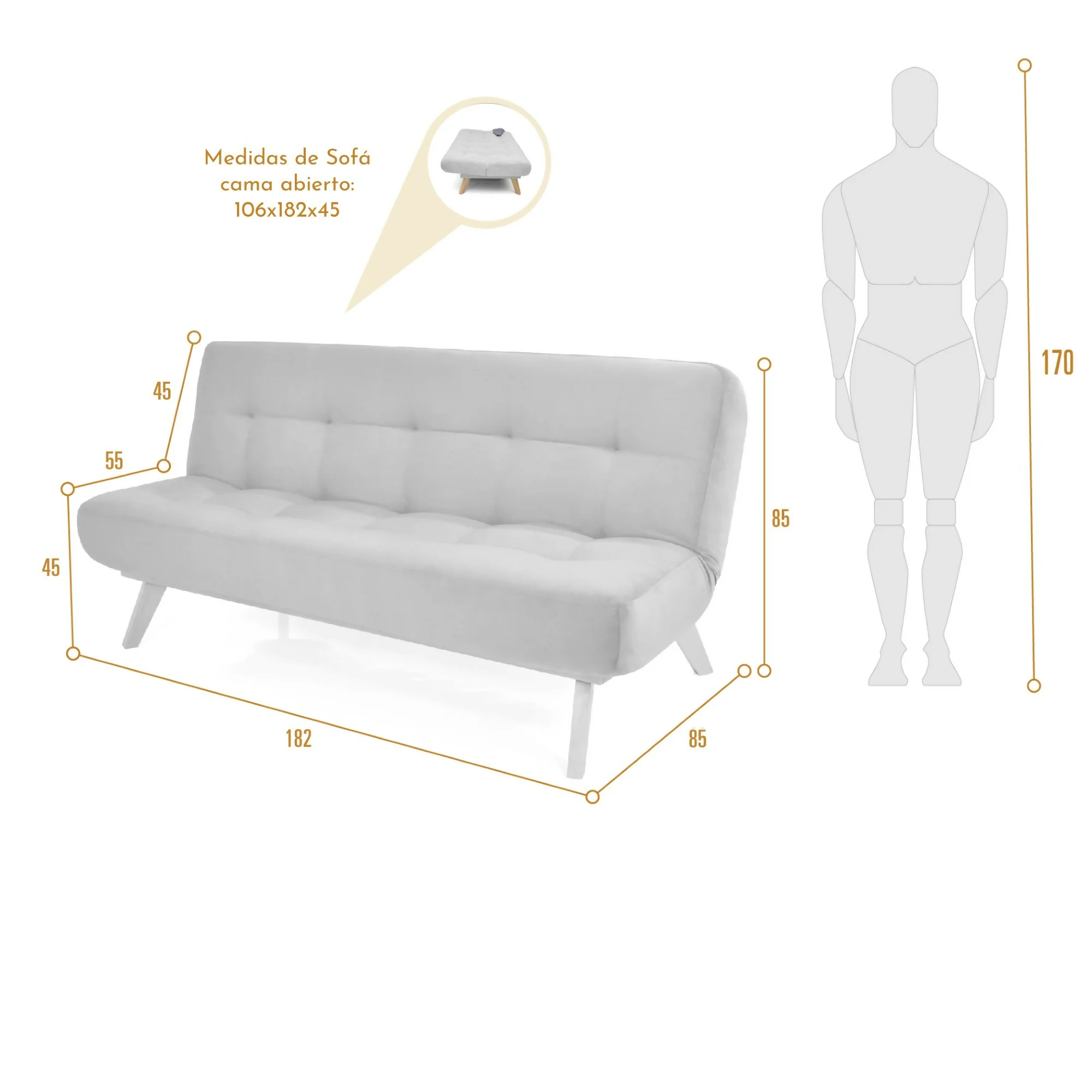 SOFA CAMA RECLINABLE PORTO 182X85X85 TELA GRIS - Image 6