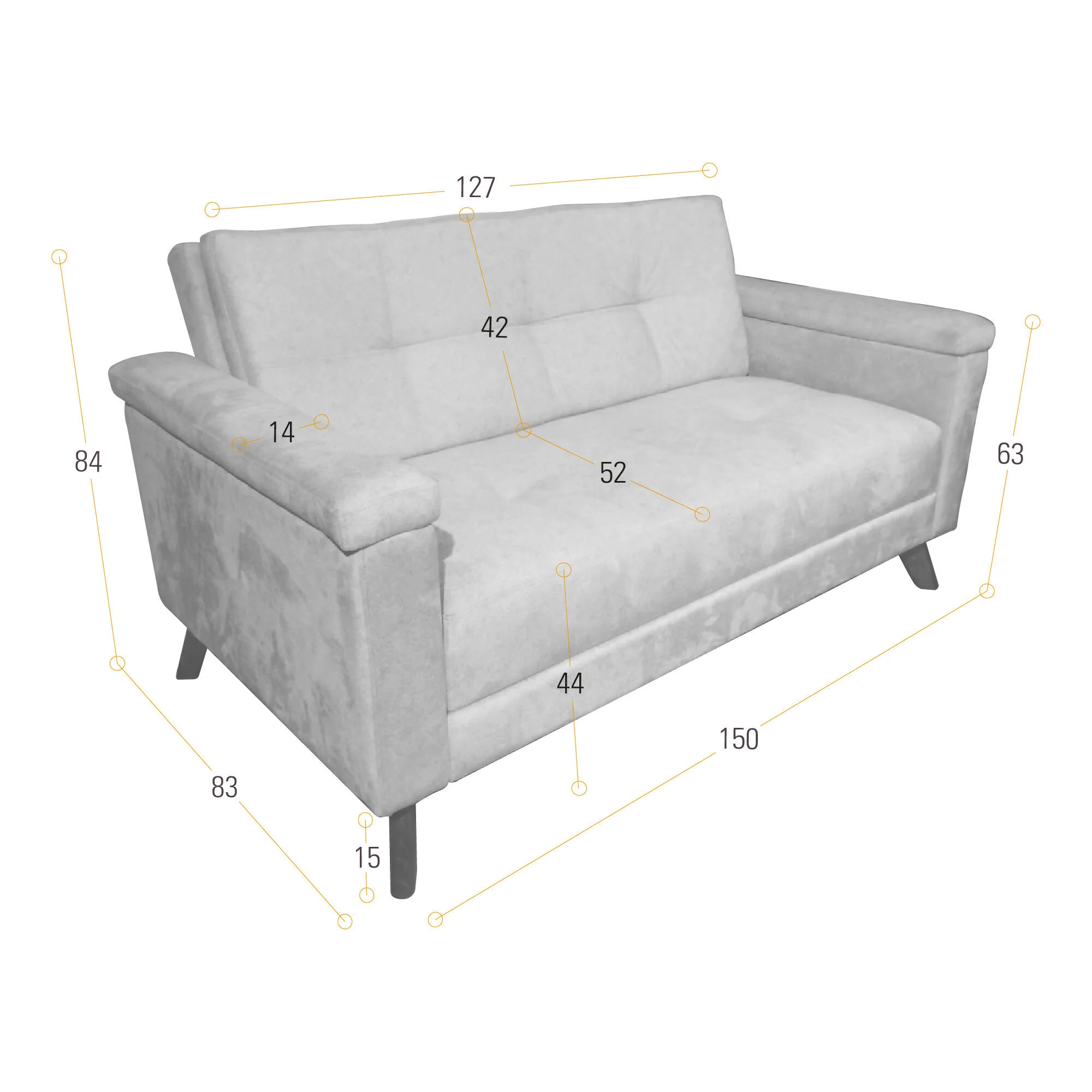 SOFA CARTER 2 PUESTOS 150X83X84 CON APOYA BRAZOS TELA GRIS - Image 6