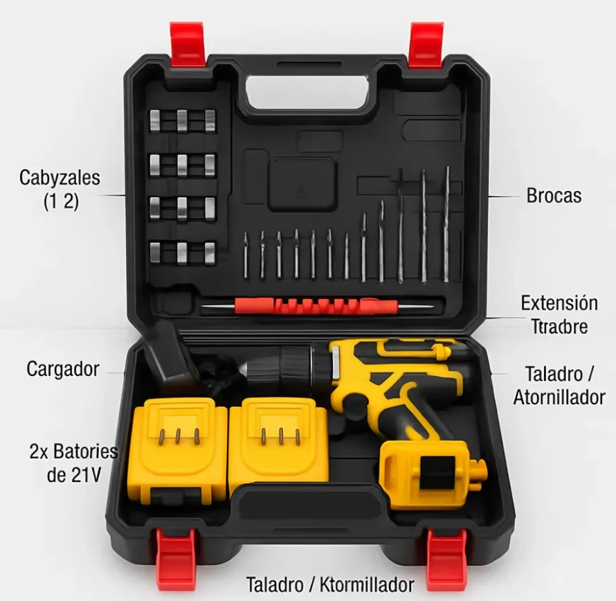 TALADRO PERCUTOR INALÁMBRICO BROCAS DOBLE BATERÍA RECARGABLE - Image 5