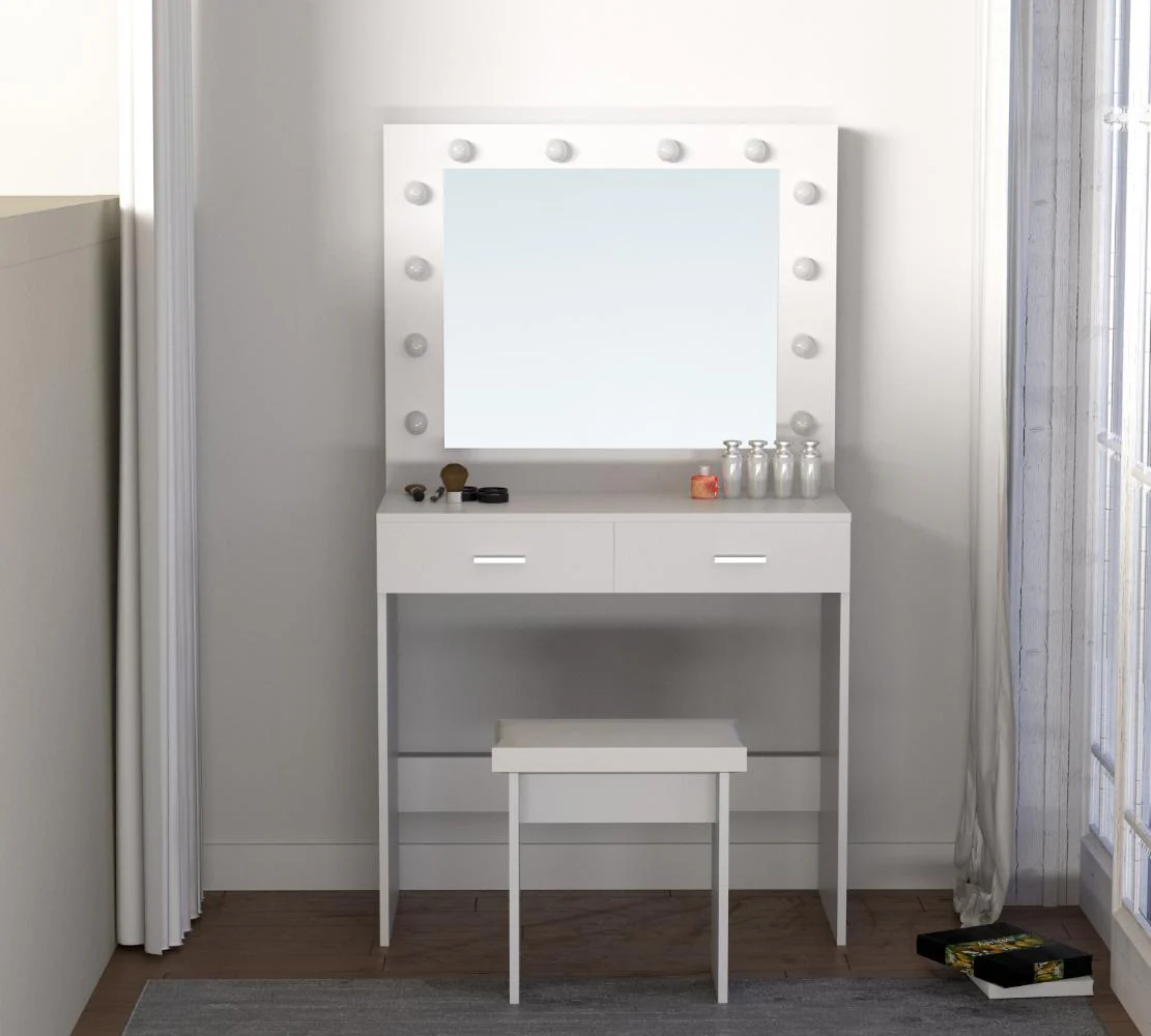 Tocador con Luces Led Bella, Blanco Mate, Incluye la Silla - Image 4