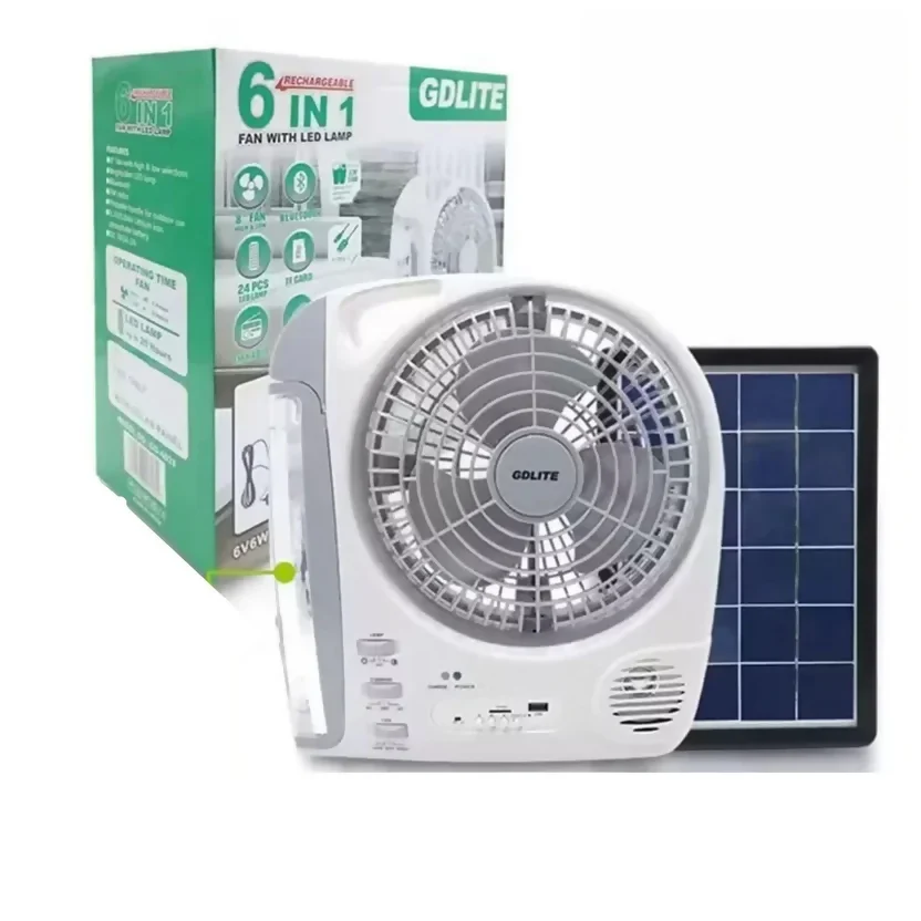 VENTILADOR RECARGABLE MULTIFUNCIONAL CON PANEL SOLAR GD-8028 - Image 2