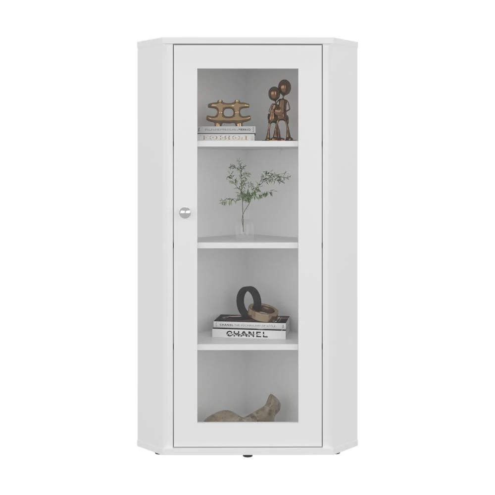 Vitrina Esquinera Genova, Kronos Blanco, con una puerta y cuatro entrepaños ZF